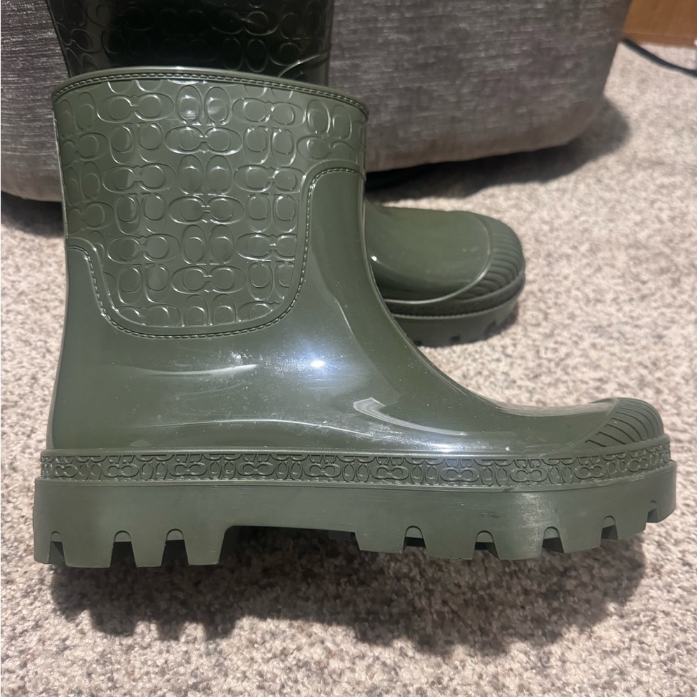 COACH Olive Green Embossed Rain Boot